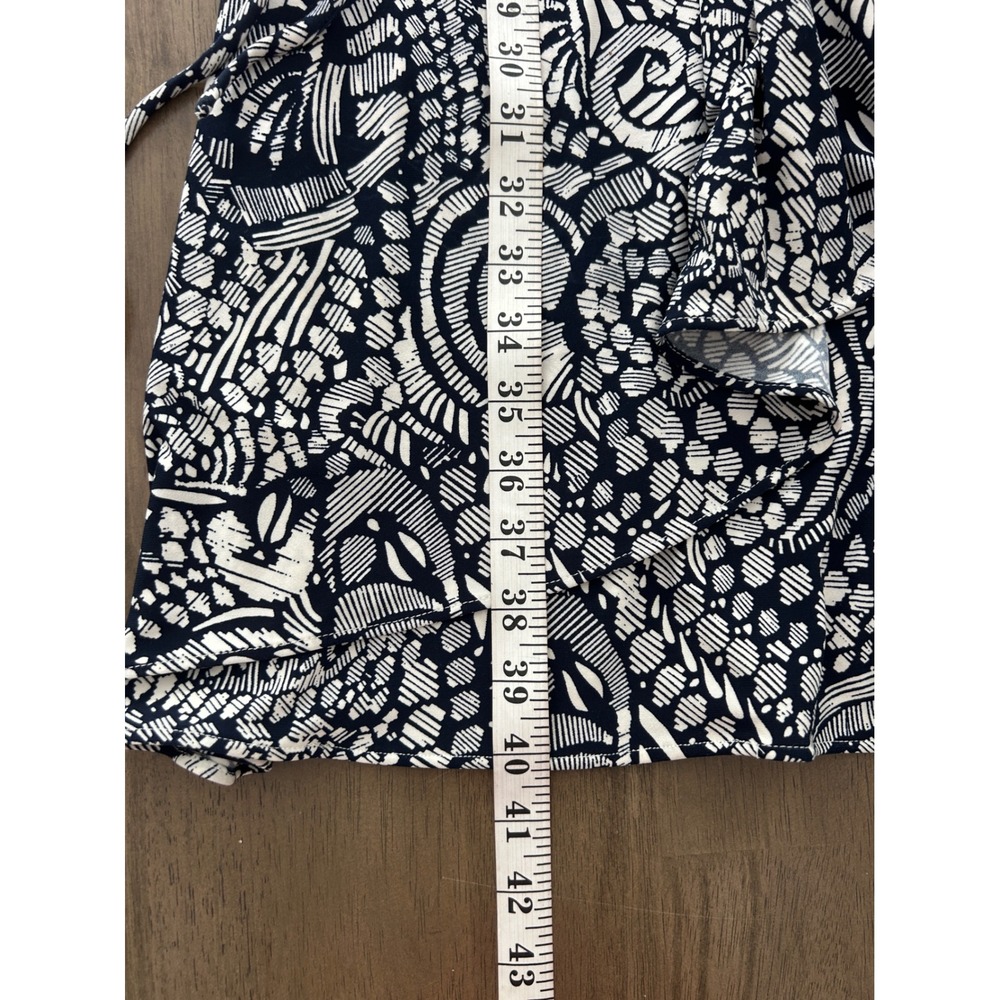 Chaps Womens Navy Blue White Abstract Print Sleeveless Faux Wrap Dress Small - Picture 5 of 10